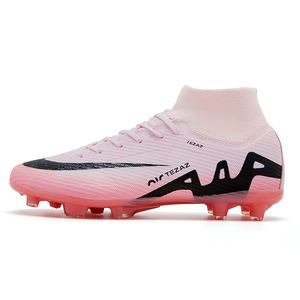 Pink High-<b>Top</b> Soccer Shoes With Black Logo And Rubber Outsole Unisex - Product Image 1