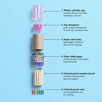 Ensemble de 12 crayons de couleur en bois naturel, crayons d'art portables dans un tube en kraft avec taille-crayon pour le dessin scolaire