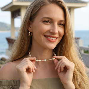 Collares de Perlas de Agua Dulce Naturales con Cuentas Cristianas Bingxin, Chapados en Oro de 18K, Estilo Vintage, con Piedras de Vidrio Azules y Rosas - Product Image 3