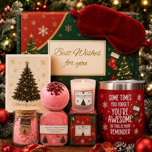 7‑Pcs <b>Christmas</b> Spa Gift Set Scented Candle Bath Bomb Bath Salt Tumbler Sleep Mask Holiday <b>Present</b> <b>Box</b> Candle set - Product Image 6