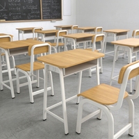 Ensemble de bureau et chaise d'école à structure métallique pour enfants et étudiants avec plateau en bois, bureaux de classe au design moderne et épuré