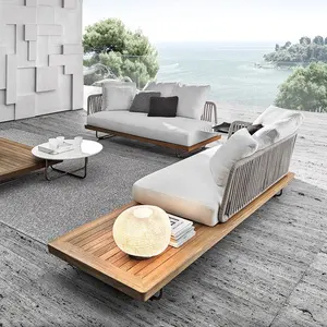 Vườn sofa ngoài trời nội thất mây L hình dạng sofa Gỗ Tếch ngoài trời bàn ghế Patio Bộ đồ nội thất bằng gỗ ý sofa