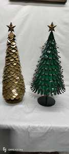 Metal <b>Christmas</b> <b>Tree</b> Miniature Set of 3 Galvanized Cone <b>Trees</b> on Wooden <b>Base</b> Indoor Decor - Product Image 2