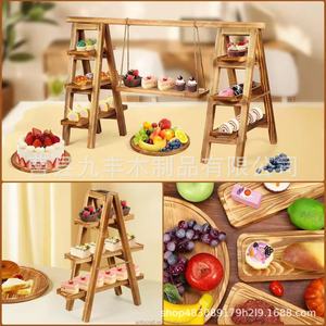 Estante de madera para pasteles, soporte de exhibición de 3 niveles de doble cara para almacenamiento de postres, organizador para sala de estar y dormitorio, madera maciza duradera - Product Image 2