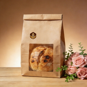 Sacs à pain en <span class=keywords><strong>papier</strong></span> kraft brun personnalisés en gros, en stock, recyclables, avec fenêtre transparente, design à bordure ondulée, résistants à la graisse pour toasts/gâteaux - Product Image 1