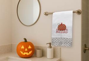 Serviette d'invité en lin pour Halloween, serviette décorative saisonnière d'automne, mélange lin-coton, serviette absorbante pour cuisine et salle de bain - Product Image 3