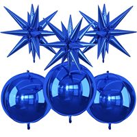 Ballon Étoile 4D Grand Format en Aluminium Rouge Vert Or, Décoration de Fête Noël Anniversaire Mariage, Ensemble Chapeau à Carreaux Bleus Planète Souriante Astronaute