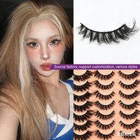 Faux cils 3D personnalisés en forme de croix, 14 paires, style européen et américain, longs, épais et bouclés