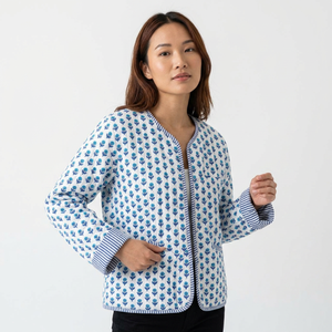 Handmade <b>Vintage</b> Women's Chic Quilted Knitted Jacket Floral Pattern 100% Organic Cotton Reversible Breathable Winter Casual - Product Image 1