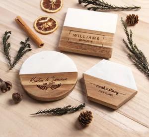 Offre Spéciale cadeaux de mariage personnalisés sous-verre en pierre marbre Acacia sous-verre en bois pour boissons porte-gobelets sous-verre en marbre - Product Image 3