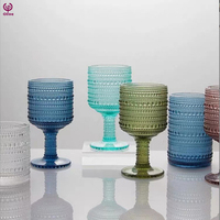 Mini verre à vin soufflé à la main de luxe en cristal gaufré bleu vintage pour la décoration de table à la maison Style rétro service de jus de fruits