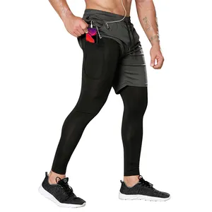 Hochwertige 2 in 1 sportliche Launninghosen schnell trocknend Fitnessstudio Trainingshosen für Herren Kompressionshosen mit Taschen