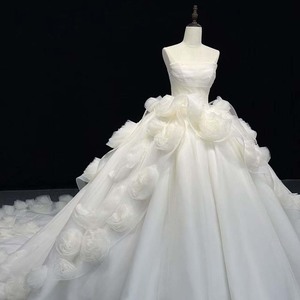 Vestido de Novia Jancember Hz035, Precioso Vestido de Tul Blanco sin Tirantes, Estilo Bustier Recto, Asimétrico, con Cascada de Rosetas 3D - Product Image 1