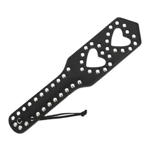 SM Bondage Double Heart Hollow PU Leather Rivet Spanking Paddle Cosplay Queen Flog Spanking Slapper