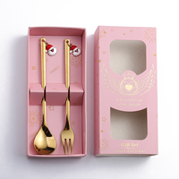 Lot de 2 couverts de Noël en gros, cuillère et fourchette en acier inoxydable avec pendentif Père Noël, vaisselle à thème de Noël