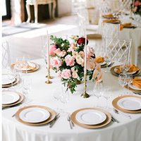 Assiettes de présentation rondes en plastique dorées de 13 pouces, avec bordure perlée gravée, vaisselle solide pour mariage et fête