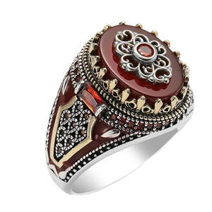 Bague en alliage plaqué platine ovale noir argenté rouge foncé pour homme, style décontracté/sportif, avec micro-<span class=keywords><strong>inserts</strong></span> géométriques, bijoux de mariage en gros - Product Image 1