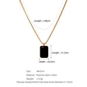 Geometric Square Black Diamond Pendant Box Chain Necklace Girls <b>Fashion</b> <b>Accessories</b> Stainless Steel Plated 18K Gold Lock Bone - Product Image 2