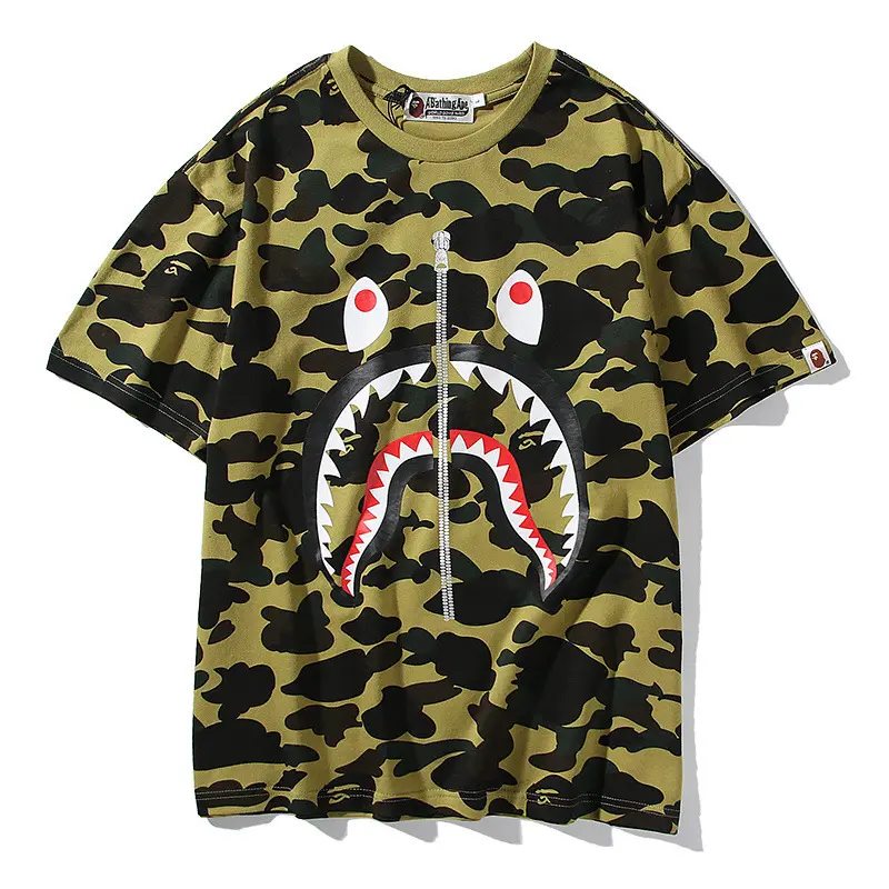 Wholesale high quality BAPE camouflage shark T-shirt men's cotton casual T-shirt BAPE camouflage shirt Asian size