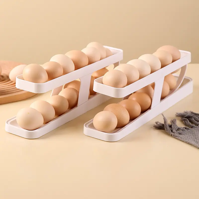 냉장고 용 플라스틱 롤링 용기 계란 주최자 용기 디스펜서 보관함 홀더 접이식 공간 절약 자동