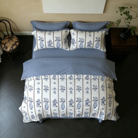Ensemble de literie en coton 100% à imprimé chinoiserie bleu et blanc, résistant aux plis, fabriqué en Chine, pour chambre d'hôtel et décoration intérieure