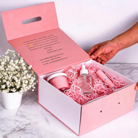 Boîte cadeau élégante pliable en carton rigide mat avec poignée découpée pour cosmétiques, soins de la peau, parfums, emballage de faveurs de mariage et de fête