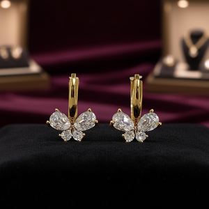 Orecchini a Cerchio con Farfalla in Oro Rosa e Cristalli, Placcati in Oro 22k, Gioielli Classici da Donna per Uso Quotidiano - Product Image 2