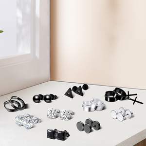 Trendy Hip Hop Stainless Steel Bar Jewelry Set Black Punk Gothic <strong>Men's</strong> Diamond Stud <strong>Earrings</strong> for Parties - Product Image 2