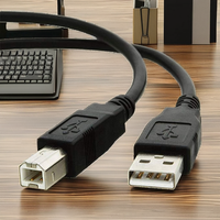 Kabel Data Transfer 24AWG USB 2.0 Tipe B Hitam 1m, Jalinan Tembaga Berlapis Timah, Selubung PVC, Pengisian Cepat, untuk Kamera dan Printer, Laris Terjual