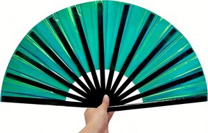 Exclusivo Abanico de Mano de Bambú Personalizado con Diseño de Fantasía Fluida Iridiscente de Lucid Warrior, Ideal para Festivales - Product Image 6