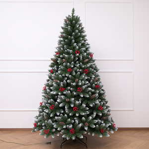 <b>Lighted</b> Pointed-Tip White Flocked PVC Automatic Christmas <b>Tree</b> with Berries, for Living Room & Mall Christmas Decoration - Product Image 1