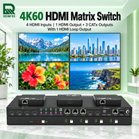 4X4 KVM Matrix Switcher 4K60 4-Input 4-Output Kepatuhan HDCP2.2 Administrasi EDID 12V PoC CATx untuk AV Komersial
