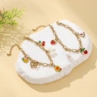 Yiwu Aceon RVS Ovale Schakelketting DIY Hangende Bedel Kleurrijk Emaille Fruit Bes Zonnebloem Parel Kwast Bedel Armband