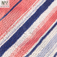 Tissu à paillettes brodé de qualité supérieure Nanyee Textile, 5 mm, avec des imprimés à rayures rouges et bleues