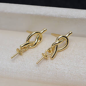 Pendientes de Plata S925 con Nudo para Mujer, Accesorios con Perlas Fetales de 5-6 mm, Bandeja Vacía para Manualidades DIY 4911 - Product Image 3