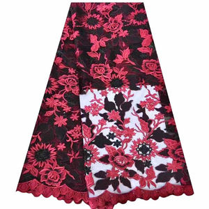 Oxblood rojo Cutwork bordado encaje tul tela nigeriana patrón textil costura <span class=keywords><strong>ropa</strong></span> tela - Product Image 2