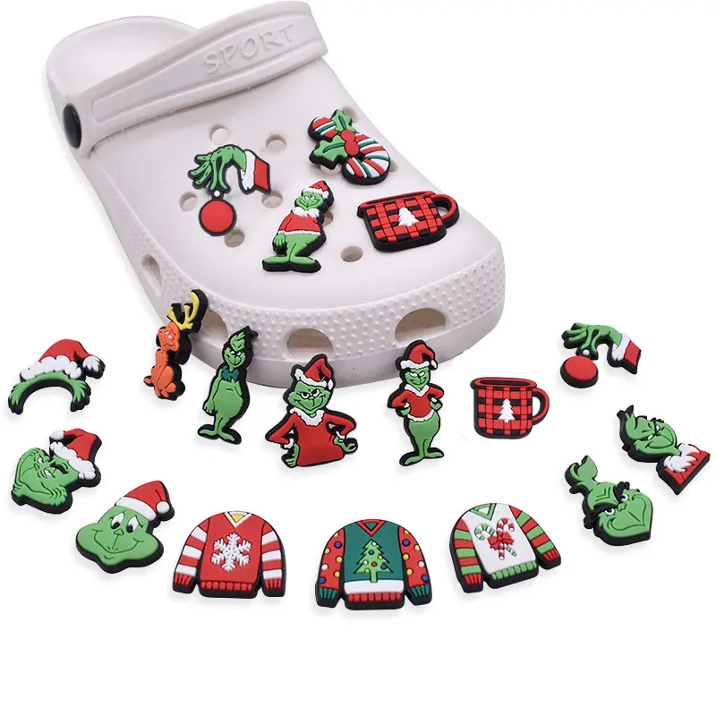 Оптовая продажа, милые аксессуары для украшения для мальчиков и девочек, тканевые снежно-зеленые и Красные праздничные туфли, рождественские туфли, амулеты