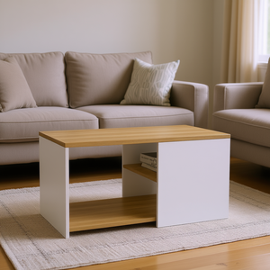 Tavolino da Caffè Faison Bianco in Rovere Naturale con 2 Ripiani, Arredamento Moderno per Soggiorno - Product Image 2