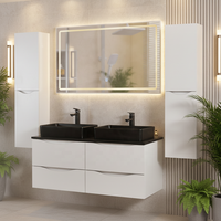 Meuble-lavabo mural élégant et moderne en bois massif avec double vasque en céramique, miroir LED, style ferme, résistant à l'eau, pour salle de bain et chambre