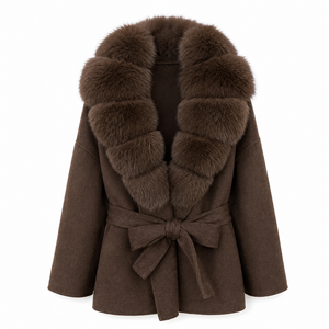 <span class=keywords><strong>Veste</strong></span> d'hiver décontractée pour femmes avec col en fourrure de renard véritable, manteau respirant <span class=keywords><strong>et</strong></span> <span class=keywords><strong>imperméable</strong></span> en mélange de laine avec ceinture - Product Image 3