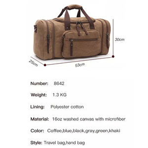 विंटेज बड़े क्षमता कैनवास टोटे बैग व्यवसाय यात्रा सप्ताहांत सामान पुरुषों की महिलाओं के सप्ताहांत डफ़ल बैग ले जाता है - Product Image 3
