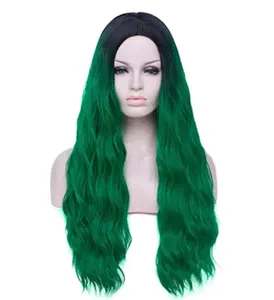 باروكة شعر طبيعية للنساء من NEWLOOKPine شعر مستعار طويل مجعد ومموج بلون أخضر داكن شعر طبيعي جذاب ملون C0230