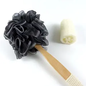Stick-Bamboo Charcoal Loofah Sponge Shower Exfoliating Luffa for Women Men High quality natural long handle bath brush