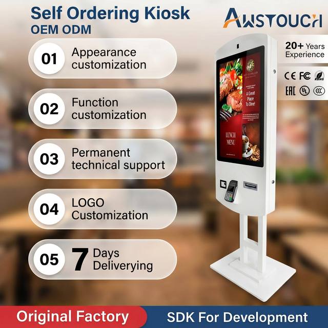 AWSTOUCH 27 Inch 2k Touch Screen Desktop Self Ordering Kiosk Android Payment Terminal for Restaurant Fast Food Retail Machine