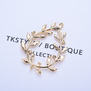 Zhongxing Diy <strong>Earrings</strong> <strong>Hardware</strong> Accessories Brass Real Gold Plated Hollow Drop-shaped Leaf Pendant Branch Pendant Spot Wholesale - Product Image 2