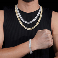 Chaîne cubaine en argent S925 européenne et américaine, double rangée de moissanite, 10 mm, collier et bracelet cubains