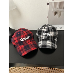 Casquette de baseball à carreaux en coton unisexe, chapeau décontracté rouge, noir, jaune - Product Image 2