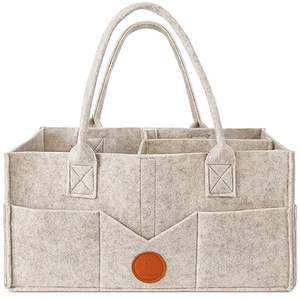 Boîte de rangement avec couvercle GRIS KAKI Blanc Organisateur de couches pour bébé Poignées en feutre Caddy pour table à langer Nouveau-né Essentials Bin - Product Image 1