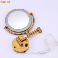 Beelee M1208AF acabado de latón antiguo ajustable LED con luz de espejo de aumento espejo de maquillaje con luz