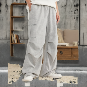 Pantalon cargo décontracté pour homme en toile 100% coton, style urbain américain, multi-poches, coupe ample, taille mi-haute, avec cordon de serrage, poids moyen, hiver - Product Image 2